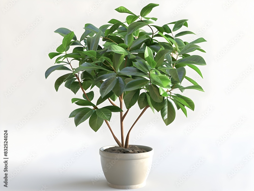 High Definition D Rendering of a Healthy Indoor Potted Plant with Green Leaves on White Background