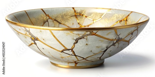 Kintsugi Japanese gold repaired porcelain bowl digital render