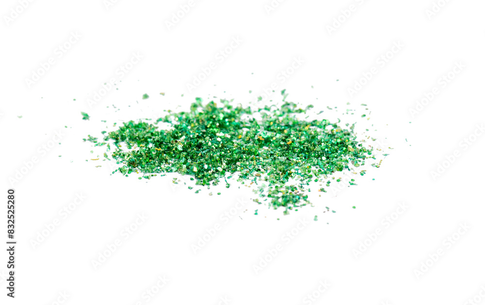 Green falling glitter on white background Green falling glitter on white background