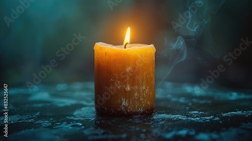 A solitary candle burning in a dark room  providing space for contemplative messages. 