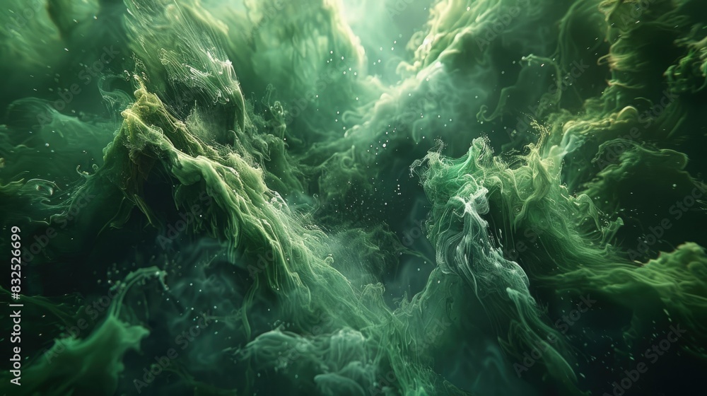 Fototapeta premium Abstract wave of green smoke. Smoke abstract background