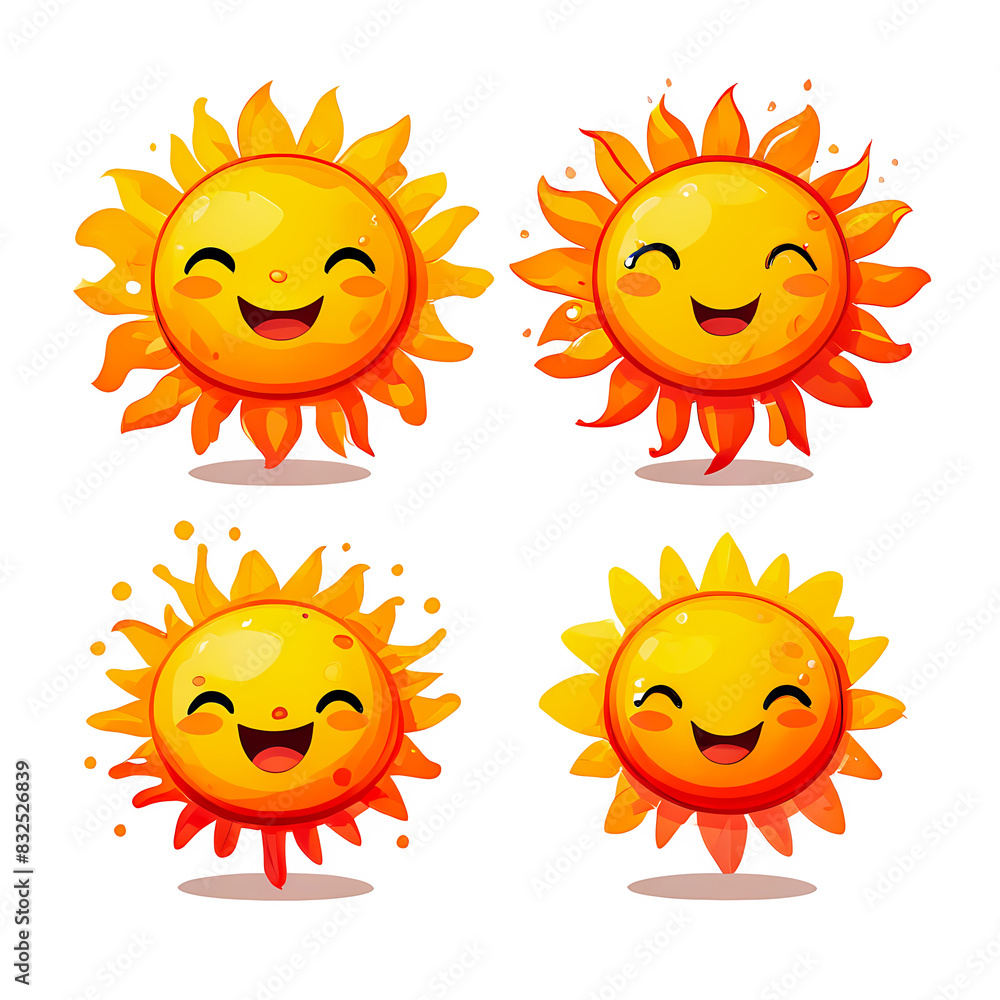 set of sun cartoon icons with different emotions isolated on abstract background set of sun cartoon icons with different emotions isolated on abstract background