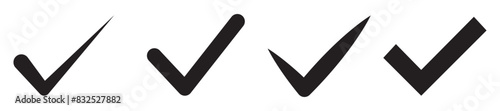 Set of black check mark isolated vector icons. Vote symbol tick. Approved icon. Check mark icon set. Tick checkmark check list button icon.