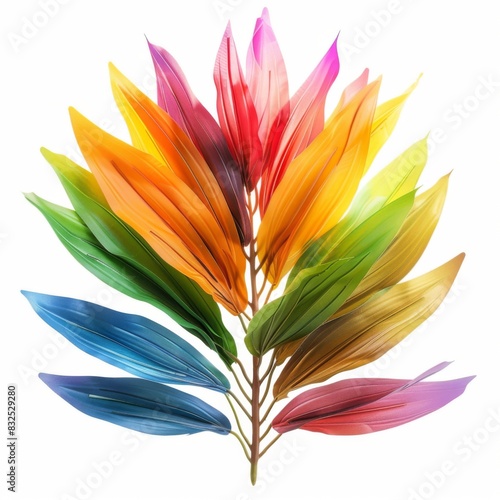 Vibrant Yucca Leaf with Colorful Rainbow on Isolated White Background