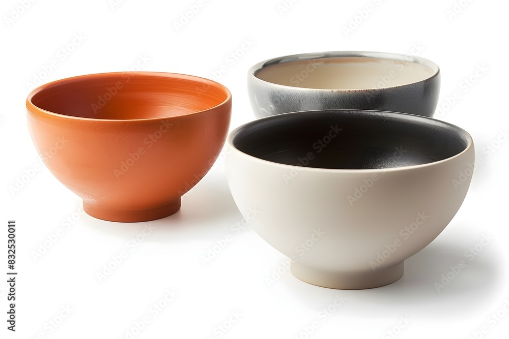 Assorted Ceramic Bowls Arranged on a White Background Assorted Ceramic Bowls Arranged on a White Background