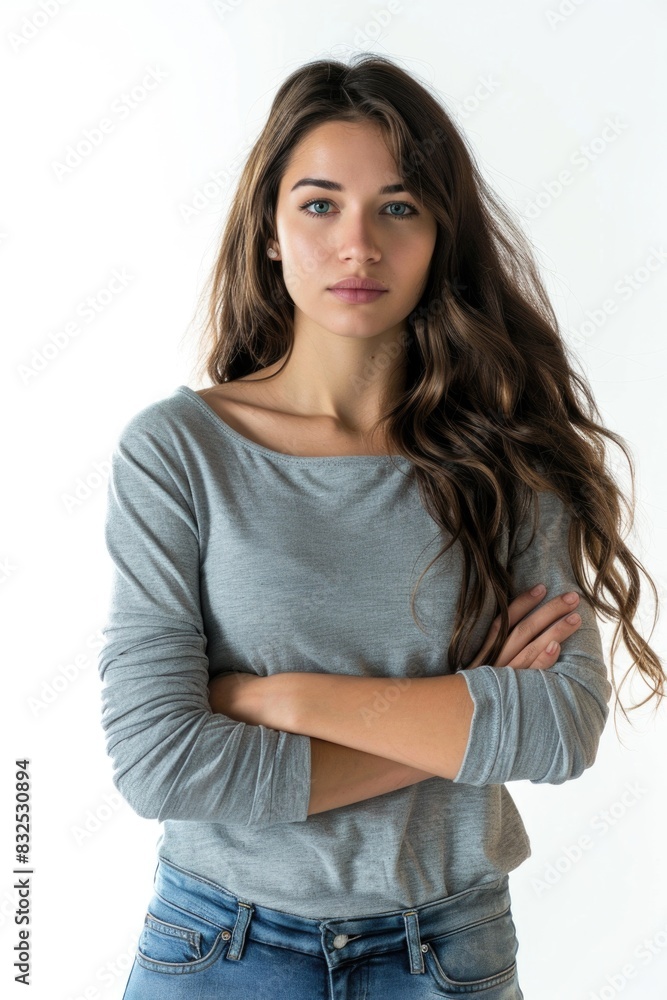 A beautiful young woman standing confidently with her arms crossed. Suitable for business or lifestyle concepts A beautiful young woman standing confidently with her arms crossed. Suitable for business or lifestyle concepts