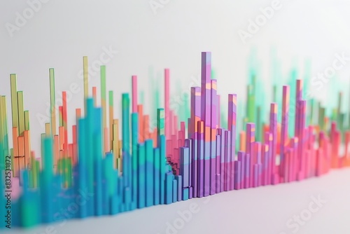 3d illustration of a colorful graph with many different colored bars on white background