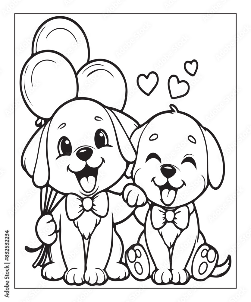 Obraz premium Cute cartoon puppy dog Black and white vector illustration for coloring page Ai generative