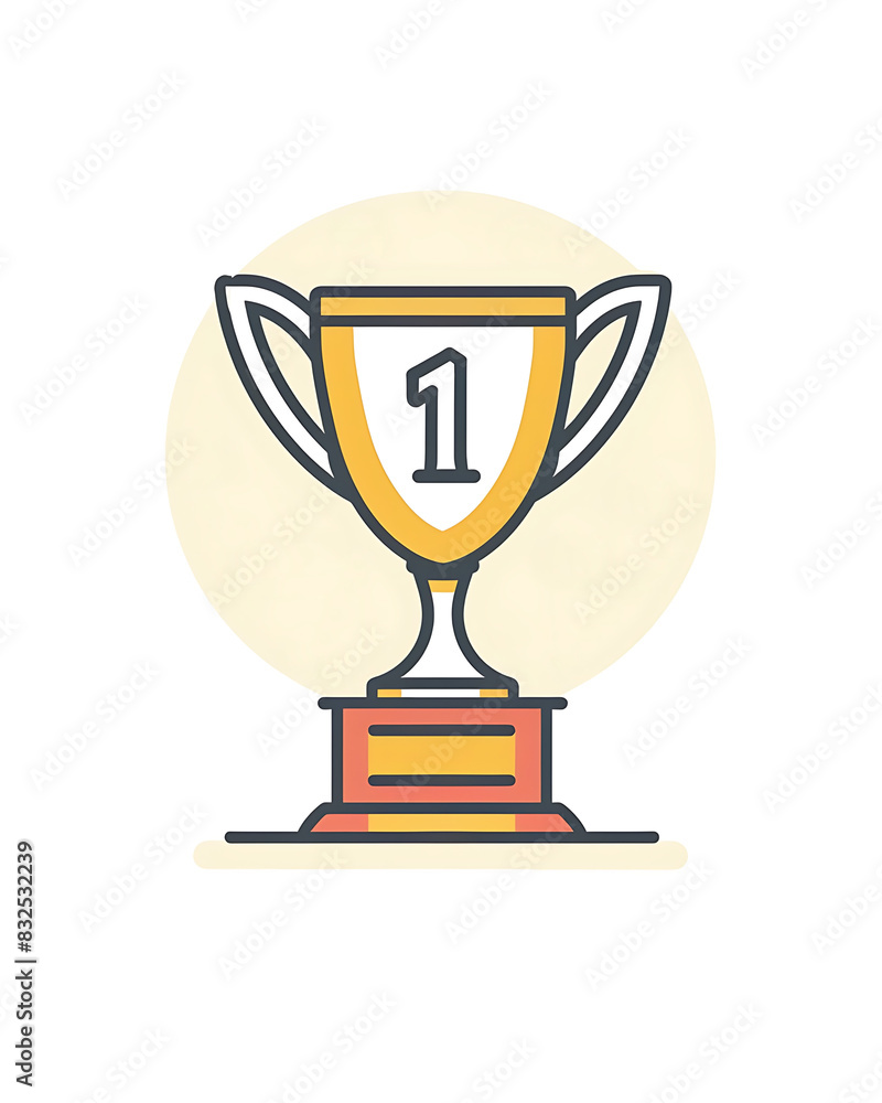 Winner #1 trophy number one winner's golden winner award sweepstakes winning yellow red base white handles blank name plate with text space. Trophy illustration isolated on a white background. Winner #1 trophy number one winner's golden winner award sweepstakes winning yellow red base white handles blank name plate with text space. Trophy illustration isolated on a white background.
