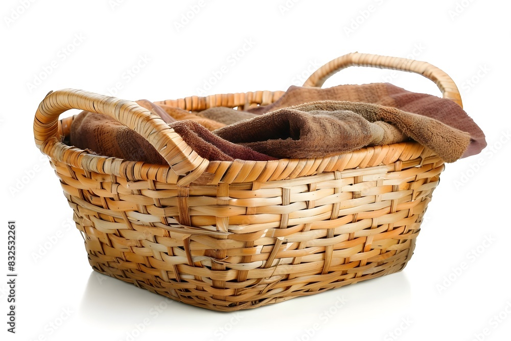 Wicker Laundry Basket Isolated on White Background