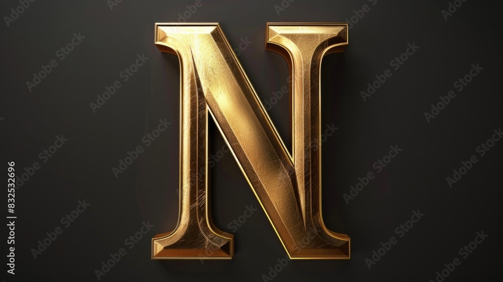 A shiny golden letter N on a sleek black background. Perfect for graphic design projects or branding materials A shiny golden letter N on a sleek black background. Perfect for graphic design projects or branding materials