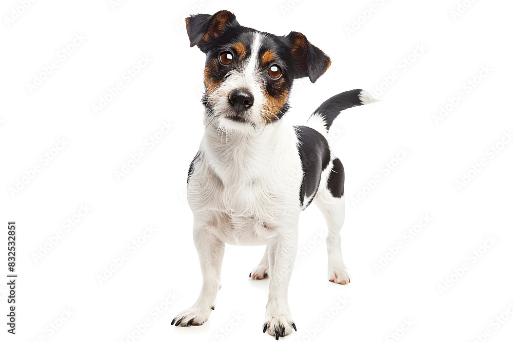 Adorable Jack Russell Terrier Puppy Standing on White Background