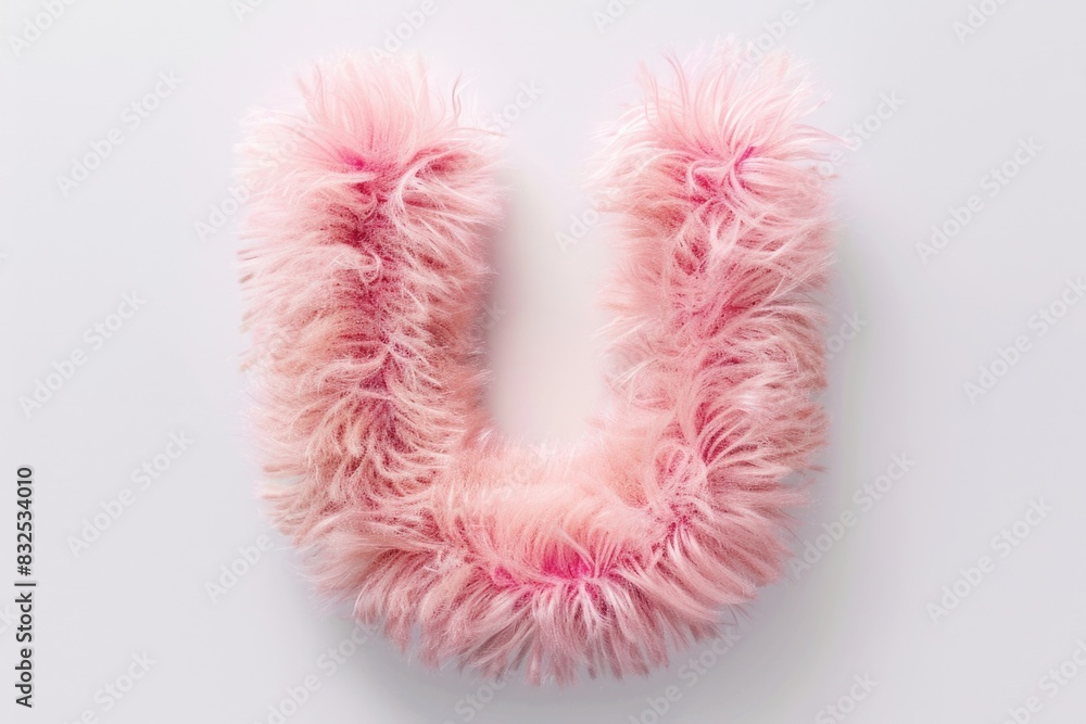 Pink fuzzy letter U on a white background. Suitable for educational materials