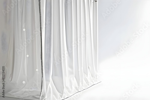 Elegant White Shower Curtain Isolated on Plain Background