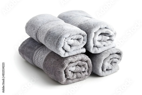 Rolled Towels Stacked on White Background Minimalist Bathroom Decor