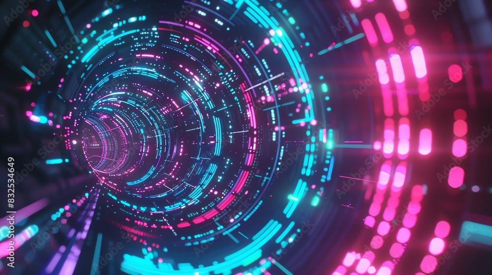 Hypnotic atmosphere with pink blue and green neon lights together Hypnotic atmosphere with pink blue and green neon lights together