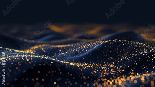 Elegant dark blue abstract background with gold particles forming a smooth gradient, transitioning from dense to sparse. © Muhammad