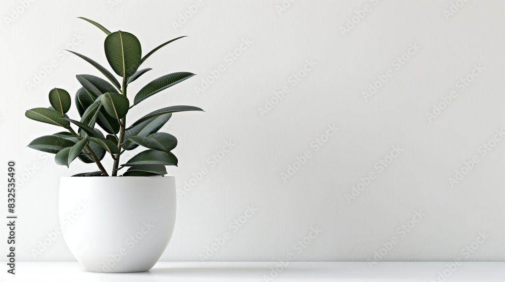 custom made wallpaper toronto digitalMinimalist indoor rubber plant in a white pot against a neutral background.