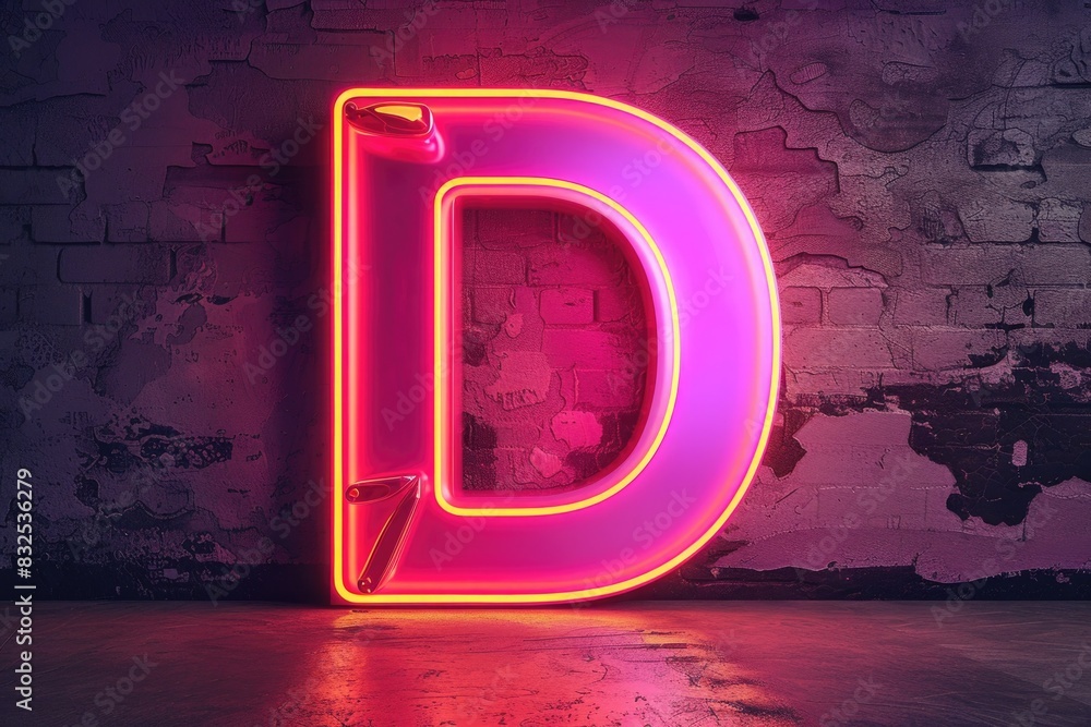 Neon D Lettering Vibrant neon letter D against textured brick wall. Perfect for urban ...
