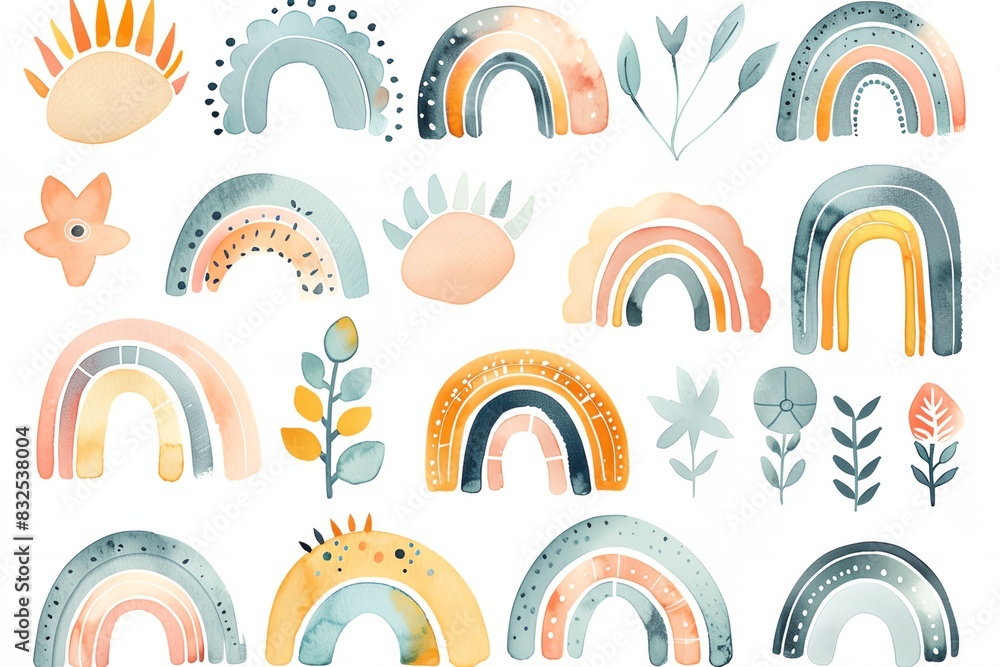 a collection of colorful rainbows and plants on a white background a collection of colorful rainbows and plants on a white background
