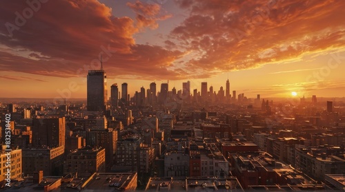 Golden Sunset over City Skyline