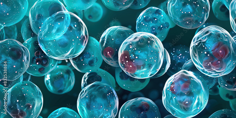 A Symphony of Shining Cellular Structures: A blood smear slide featuring a variety of hematological cells, observed under a microscope's magnified lens. A Symphony of Shining Cellular Structures: A blood smear slide featuring a variety of hematological cells, observed under a microscope's magnified lens.