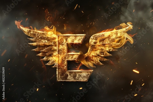 A letter e surrounded by fire and flames photo