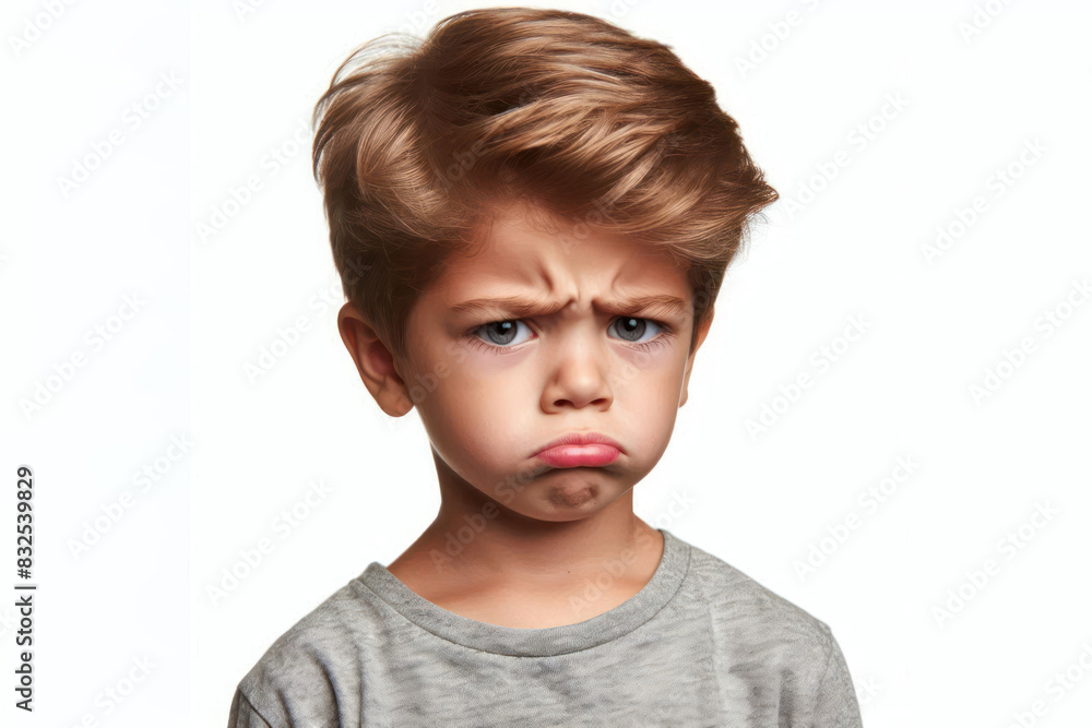 Little Boy with a disgusted expression frown Isolated on white background Little Boy with a disgusted expression frown Isolated on white background