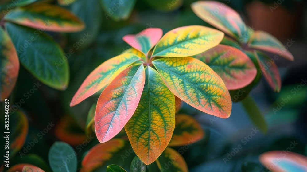 Vibrant Pride in Nature: Close-up of Schefflera Leaf with Colorful Rainbow Hues Vibrant Pride in Nature: Close-up of Schefflera Leaf with Colorful Rainbow Hues
