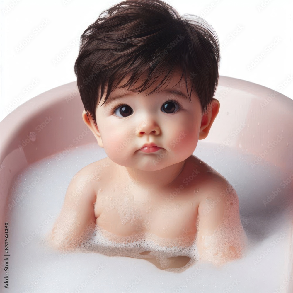 baby In the bathtub in foam Isolated on white background baby In the bathtub in foam Isolated on white background