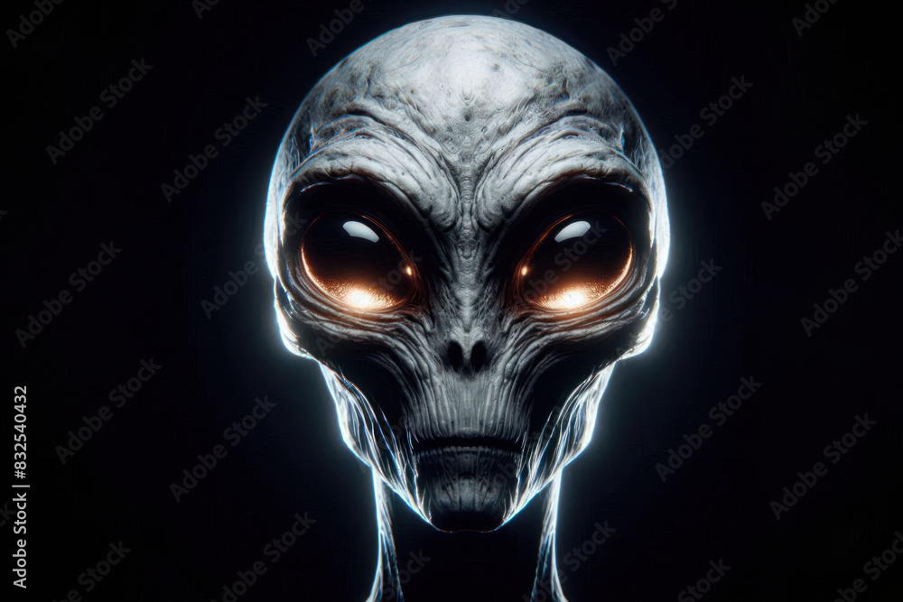 Alien with glowing eyes Isolated on black background