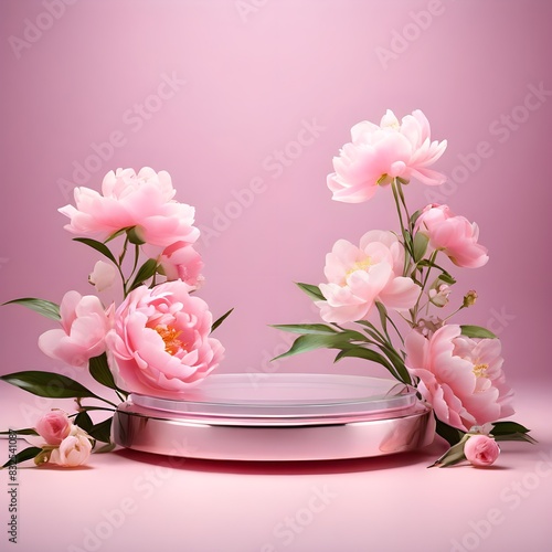 Transparent Glass Podium Platform Stand for Beauty Product Display in Spring Flower Season - Elegant, Modern Showcase