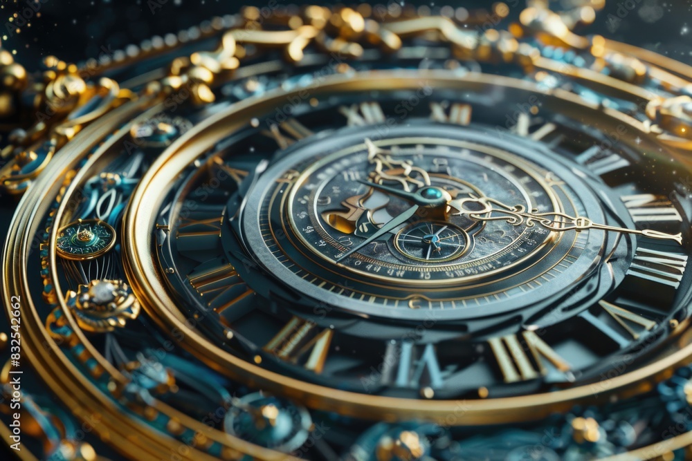 A close-up of a clock sitting on a table with details of the clock's face and hands visible A close-up of a clock sitting on a table with details of the clock's face and hands visible