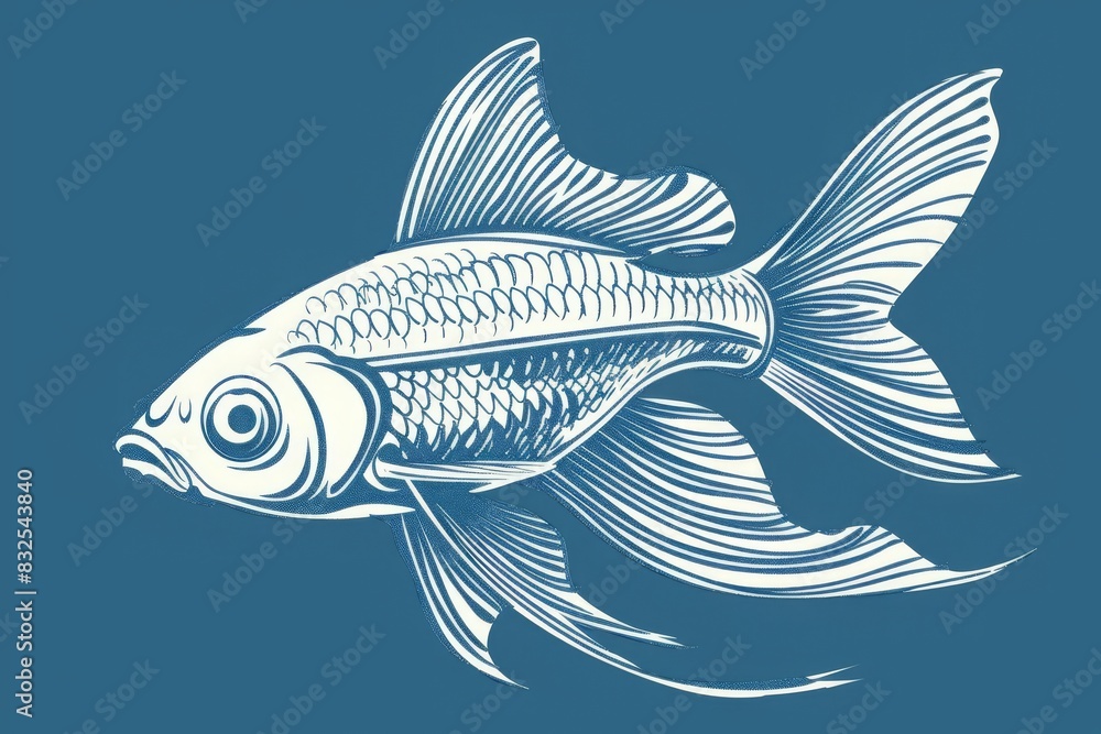 Intricate blue illustration of a goldfish with detailed fin and scale design, perfect for artistic, aquatic, and nature-themed projects. Intricate blue illustration of a goldfish with detailed fin and scale design, perfect for artistic, aquatic, and nature-themed projects.