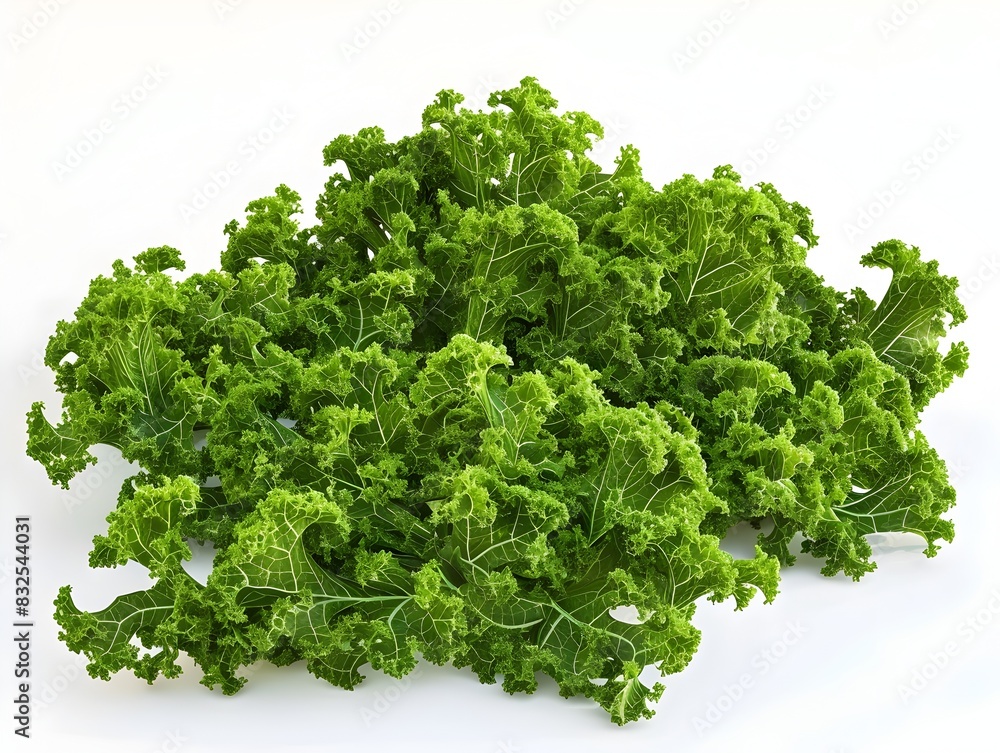 Vibrant Curly Kale Leaves on White Background Vibrant Curly Kale Leaves on White Background