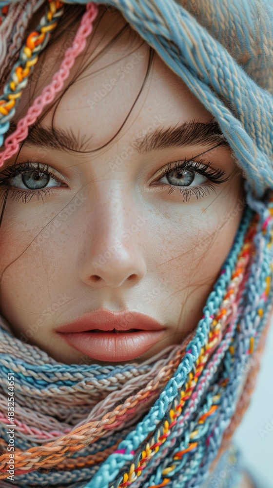 Intimate Portrait of a Young Woman with Friendship Bracelets Covering Her Face, Capturing a Mood of Whimsical Bond on International Friendship Day Intimate Portrait of a Young Woman with Friendship Bracelets Covering Her Face, Capturing a Mood of Whimsical Bond on International Friendship Day