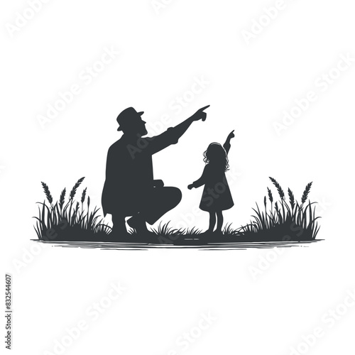 Vector Fathers Day with fathers and children silhouettes design template illustration