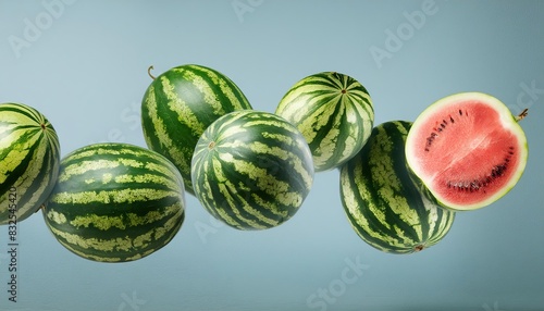 flying watermellons on pastel blue background  photo