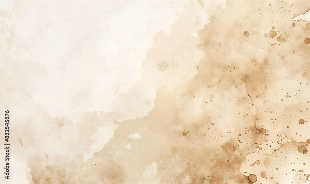 A beige watercolor background with stains and splashes, vintage style, vector illustration, white space in the center of the composition, simple shapes
