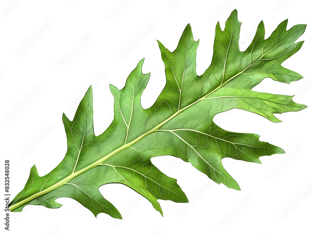 Fototapeta premium of Green JaggedEdged Dandelion Leaf on White Background