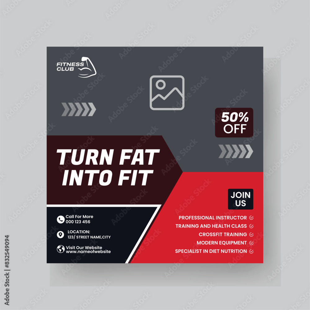 Gym and Fitness Social Media Post Template Design. Gym and Fitness Social Media Post Template Design.