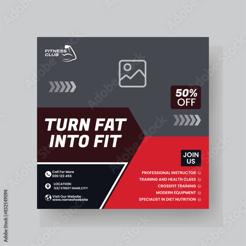 Gym and Fitness Social Media Post Template Design.