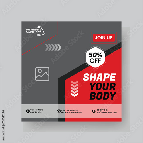 Gym and Fitness Social Media Post Template Design.