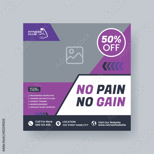 Gym and Fitness Social Media Post Template Design.
