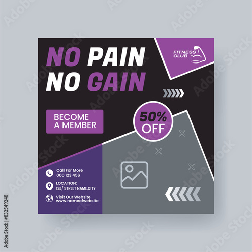 Gym and Fitness Social Media Post Template Design.