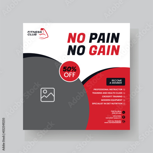 Gym and Fitness Social Media Post Template Design.