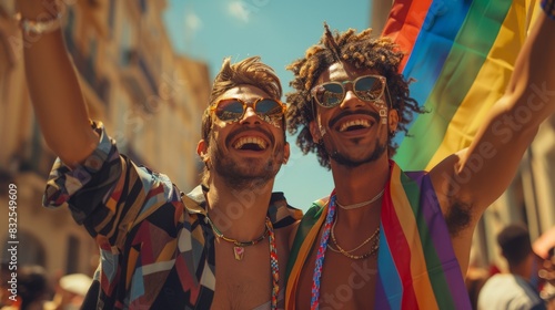 An LGBT rights activist waving a rainbow flag during the LGBT parade gay couples or male-to-male couples waving rainbow flags There is diversity among homosexuals in the gay and lesbian community