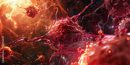 Cancer Cell Proliferation: Microscopic exploration of animal cancer cells undergoing uncontrolled proliferation, illustrating tumor growth and metastasis