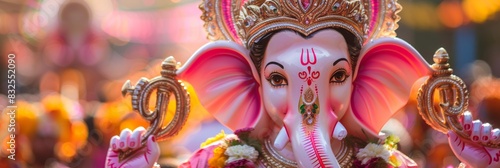 Vibrant ganesh chaturthi processions with adorned idols and traditional attire in colorful display photo