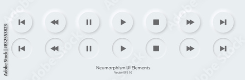 Set of play button icons for music player mobile app. 3d modern design UI button. Neumorphism design style for Apps, Websites, and Interfaces. Vector illustration EPS 10.